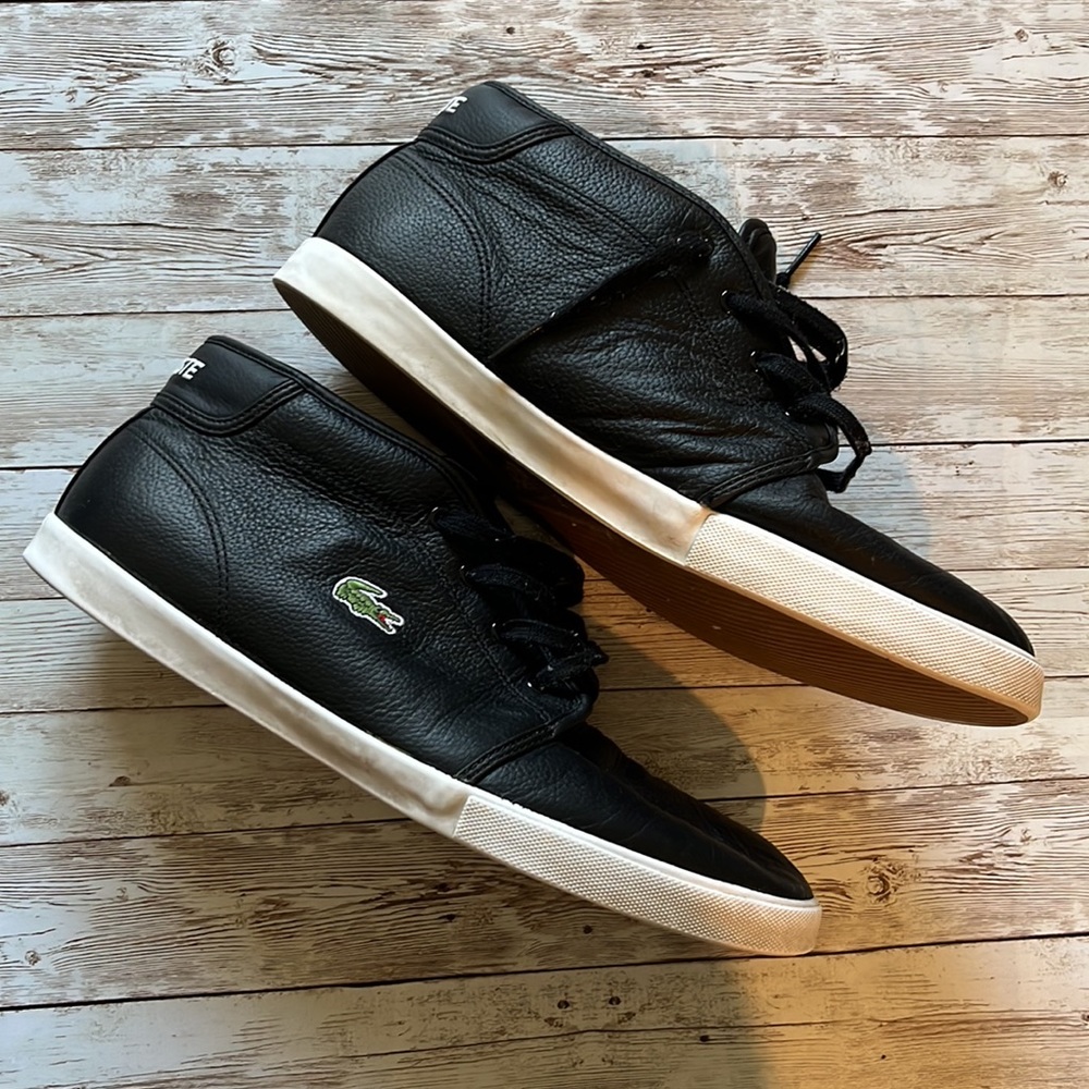 LACOSTE Sport mens high too sneakers black sz 12 uc leather black and white